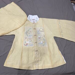 Ming dynasty Chinese hanfu yellow bunny embroidered pipa sleeve bufu